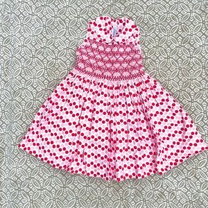 Mercatore Girls Sleeveless Smocked Pink & Red Polka Dot Spring Dress Size 4